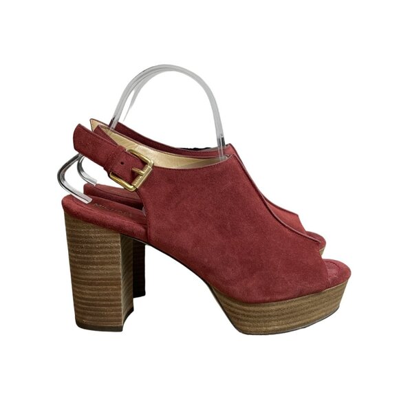 Michael Kors Women's Brick Red Suede Piper Sling Peep Toe Heels Sz 8M - Picture 4 of 10